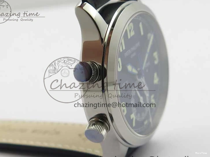 MIROTIME 0404 Practical Calatrava 5524 Pilot Travel Time SS GRF Blue Dial on Black Leather Strap A324 V 7107